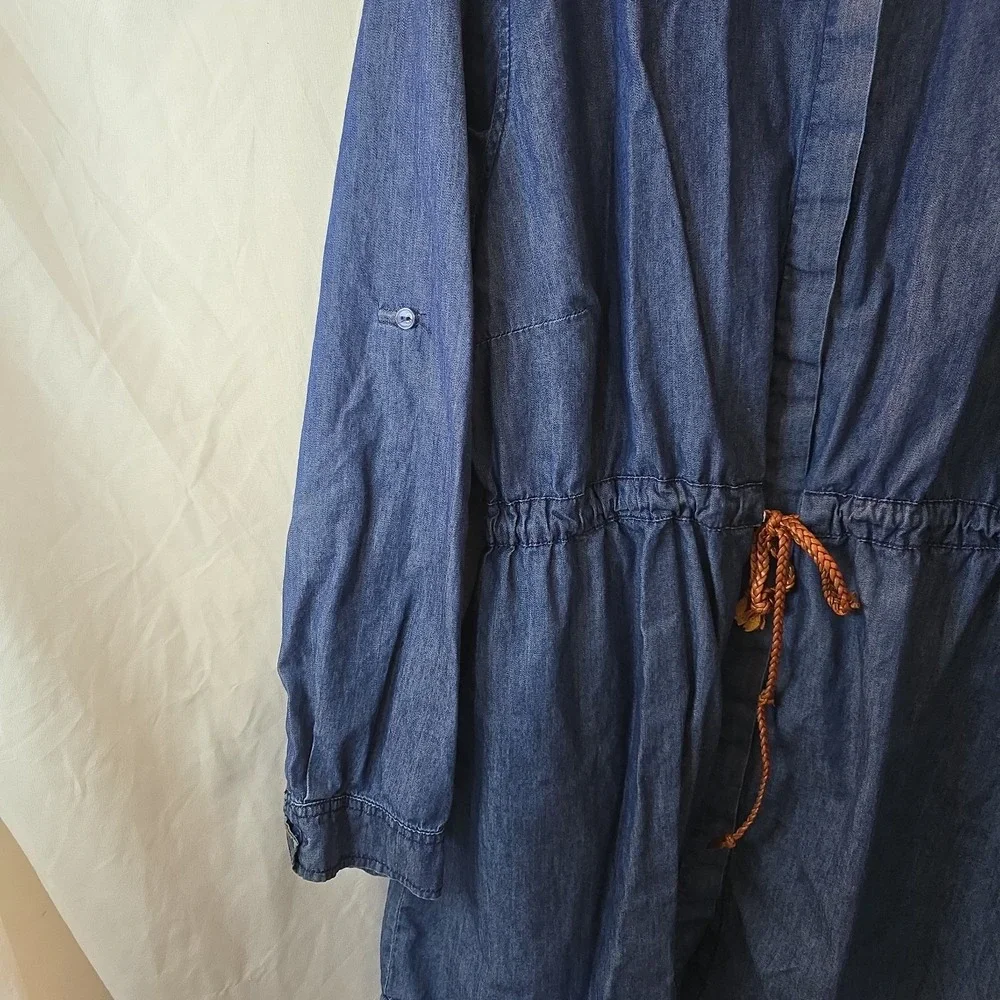 Daniel Denim Dress Long Or Roll Sleeve Midi With Braided Belt Women's Sz XXL